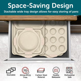 Deluxe 8-Piece Carbon Steel Bakeware Set - Nonstick White Marble Coating, Silicone Handles - Professional Quality Kitchen Oven Baking Pans