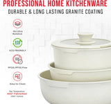 Bakken 15-Piece Non-Stick Cookware Set with Detachable Handles – Granite Stackable Pots and Pans Set, Dishwasher Safe, Oven-Safe, and Compatible Kitchen Essential for All Stoves – Black Granite