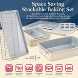 Bakken 8-Piece Stackable Bakeware Set - Ceramic Non-Stick Coating, Baking Sheets, Assorted Baking Pans, PTFE, PFOA & PFOS Free - Healthy Baking, Ergonomic Handles, Cooling Rack, Non-Toxic, Oven-Safe
