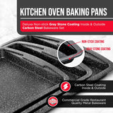 Bakken Swiss Cookie Sheet 3 Piece Set - Non-Stick, Stackable Baking Pans, Gray marble Deluxe Ceramic Coating – Dishwasher Safe - for Home Baking