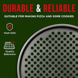 Bakken- Swiss Non-Stick Pizza Pan with Holes - 13-Inch Perforated Pizza Crisper Carbon Steel Pizza Pan - 2 Round Pizza Trays - PFOA PFOS and PTFE Free ,Pack of 2