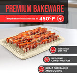 Bacon Tray - 2-Piece Set – Marble Coating - Durable, Non-Stick Cooking Tray for Bacon – White Stone Tray and Carbon Steel Rack