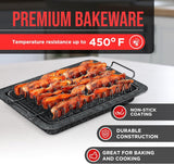 Bacon Tray - 2-Piece Set – Marble Coating - Durable, Non-Stick Cooking Tray for Bacon – Black Stone Tray and Carbon Steel Rack