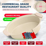 BAKKEN Kitchen Oven Baking Pans - Nonstick Gray Coating, Carbon Steel Bakeware Set with White Silicone Handles, Commercial Restaurant Quality Pans, PFOA, PFOS, PTFE Free, Oven Safe (450° F), Set of 10