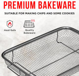 Bakken Swiss Air Fryer Tray, 2 in 1 Nonstick Crisper Air Fry Basket w/Elevated Mesh Great for Oven, Dishwasher Safe – Ceramic Coating PTFE/PFOA/PFOS FREE Extra-large (9.5"x13", Gray)