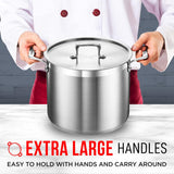 Stockpot – 12 Quart – Brushed Stainless Steel – Heavy Duty Induction Pot with Lid and Riveted Handles – For Soup, Seafood, Stock, Canning and for Catering for Large Groups and Events by BAKKEN