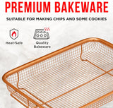 Bakken Swiss Air Fryer Tray,2in1 Nonstick Copper Crisper Air Fry Basket w/Elevated Mesh Great For Oven, For Baking & Crispy Foods, Dishwasher Safe,PTFE/PFOA/PFOS FREE Extra-large 9.5"x13",Copper