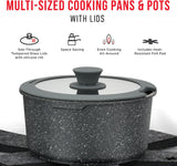 Bakken 15-Piece Non-Stick Cookware Set with Detachable Handles – Granite Stackable Pots and Pans Set, Dishwasher Safe, Oven-Safe, and Compatible Kitchen Essential for All Stoves – Black Granite