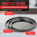 BAKKENMASTER Bakken Swiss Pizza Tray Set 3-Piece – Gray Coating, Non-Stick, Round Steel Pizza Pans - Dishwasher Safe, Premium Bakeware for Home Cooking