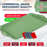 BAKKEN Kitchen Baking Pan Set - Nonstick Green Marble Coating, Carbon Steel Bakeware Sets with Green Silicone Handles, Kitchen Essentials, PFOA, PFOS, PTFE Free, Oven Safe (Up To 450° F), Set of 18