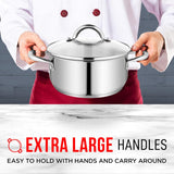 Bakken-Swiss Deluxe 3-Quart Stainless Steel Stockpot w/Tempered Glass See-Through Lid - Simmering Delicious Soups Stews & Induction Cooking - Exceptional Heat Distribution - Heavy-Duty & Food-Grade