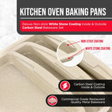 Bakken Swiss Cookie Sheet 3 Piece Set - Non-Stick, Stackable Baking Pans, White marble Deluxe Ceramic Coating – Dishwasher Safe - for Home Baking