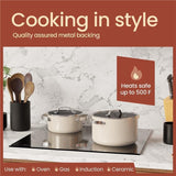 Cream 8.5 Quart Aluminum Stock Pot with Lid, Nonstick Ceramic Coated Boiling Pot, PTFE & PFAS Free, Oven Safe to 500°F, Riveted Stainless Steel Handles, Tempered Glass Lid, All Stove Compatible