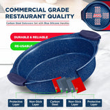 BAKKEN Kitchen Baking Pan Set - Nonstick Coating, Carbon Steel Bakeware Sets with Blue Silicone Handles, Baking Kitchen Essentials, PFOA, PFOS, PTFE Free, Oven Safe Tray (Up To 450° F), Set of 10