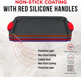 BAKKEN Kitchen Baking Pan Set - Nonstick Coating, Carbon Steel Bakeware Sets with Red Silicone Handles, Baking Kitchen Essentials, PFOA, PFOS, PTFE Free, Oven Safe Tray (Up To 450° F), Set of 18