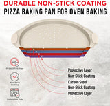 Bakken Pizza Baking Pan - Round Perforated Carbon Steel Pan with Non-Stick Marble Coating, Oversized Silicone Handle, Dishwasher Safe, High-Temperature Resistant, Durable & Easy Cleanup White, 2 Pack
