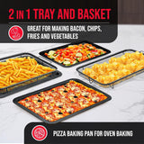 Bakken Swiss Crisper Tray - 2-Piece Set – Gray Marble, Non-Stick Basket Design for Healthier Cooking in Regular Ovens - Achieve Perfectly Crispy Chips, Bacon and More