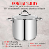 Bakken-Swiss Deluxe 20-Quart Stainless Steel Stockpot w/Tempered Glass See-Through Lid - Simmering Delicious Soups Stews & Induction Cooking - Exceptional Heat Distribution - Heavy-Duty & Food-Grade