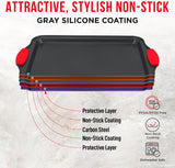 Nonstick Cookie Sheet Pans Set of 5 - Professional Quality Carbon Steel Baking Sheet Trays with Gray Coating Inside & Outside – Small, Medium, Large Pans, Roaster Pan, and Plastic Lid