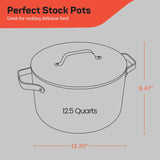 Black 12.5 Quart Aluminum Stock Pot with Lid, Nonstick Ceramic Coated Boiling Pot, PTFE & PFAS Free, Oven Safe to 500°F, Riveted Stainless Steel Handles, Tempered Glass Lid, All Stove Compatible