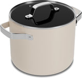Cream 5 Quart Aluminum Stock Pot with Lid, Nonstick Ceramic Coated Boiling Pot, PTFE & PFAS Free, Oven Safe to 500°F, Riveted Stainless Steel Handles, Tempered Glass Lid, All Stove Compatible