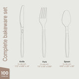 Bakken Disposable Cutlery Set 100 Pieces of Forks, Knives & Spoons, Heavy Duty Plastic Silverware