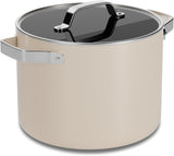 Cream 8.5 Quart Aluminum Stock Pot with Lid, Nonstick Ceramic Coated Boiling Pot, PTFE & PFAS Free, Oven Safe to 500°F, Riveted Stainless Steel Handles, Tempered Glass Lid, All Stove Compatible