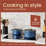 Blue 5 Quart Aluminum Stock Pot with Lid, Nonstick Ceramic Coated Boiling Pot, PTFE & PFAS Free, Oven Safe to 500°F, Riveted Stainless Steel Handles, Tempered Glass Lid, All Stove Compatible