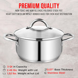 Bakken-Swiss Deluxe 3-Quart Stainless Steel Stockpot w/Tempered Glass See-Through Lid - Simmering Delicious Soups Stews & Induction Cooking - Exceptional Heat Distribution - Heavy-Duty & Food-Grade