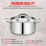 Stockpot – 2 Quart – Brushed Stainless Steel – Heavy Duty Induction Pot with Lid and Riveted Handles – For Soup, Seafood, Stock, Canning and for Catering for Large Groups and Events by BAKKEN