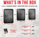 3 Piece Set Nonstick Carbon Steel Oven Bakeware -Professional Quality Kitchen Cooking Baking Trays -PFOA, PFOS, PTFE-Free Small, Medium & Large Baking Sheet Pans