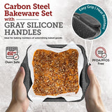 6-Piece Nonstick Gray Marble Coated Bakeware Set - Professional Quality Carbon Steel Pans with Silicone Handles - Ideal for Oven, Refrigerator, Freezer - Dishwasher Safe