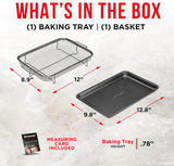 Bakken Swiss Air Fryer Tray, 2 in 1 Nonstick Crisper Air Fry Basket w/Elevated Mesh Great for Oven, Dishwasher Safe – Ceramic Coating PTFE/PFOA/PFOS FREE Extra-large (9.5"x13", Gray)