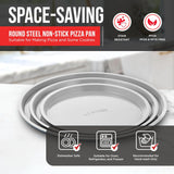 BAKKENMASTER Bakken Swiss Pizza Tray Set 3-Piece – Gray Ceramic Coating, Non-Stick, Round Steel Pizza Pans - Dishwasher Safe, Premium Bakeware for Home Cooking Heatly coating