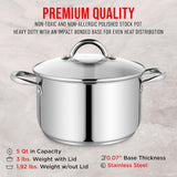 Bakken-Swiss Deluxe 5-Quart Stainless Steel Stockpot w/Tempered Glass See-Through Lid - Simmering Delicious Soups Stews & Induction Cooking - Exceptional Heat Distribution - Heavy-Duty & Food-Grade