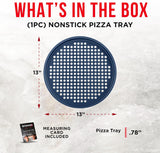 Bakken Pizza Baking Pan - Round Perforated Carbon Steel Pan with Non-Stick Marble Coating, Oversized Silicone Handle, Dishwasher Safe, High-Temperature Resistant, Durable & Easy Cleanup, Pack of 1