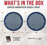 Bakken Pizza Baking Pan - Round Perforated Carbon Steel Pan with Non-Stick Marble Coating, Oversized Silicone Handle, Dishwasher Safe, High-Temperature Resistant, Durable Easy Cleanup - Blue,Pack of 2