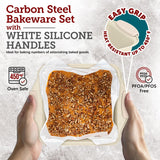 6-Piece Deluxe Nonstick Baking Pan Set - Professional Grade Carbon Steel Bakeware with White Marble Coating & Silicone Handles