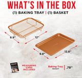 Bakken Swiss Air Fryer Tray,2in1 Nonstick Copper Crisper Air Fry Basket w/Elevated Mesh Great For Oven, For Baking & Crispy Foods, Dishwasher Safe,PTFE/PFOA/PFOS FREE Extra-large 9.5"x13",Copper