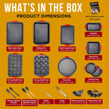 BAKKEN Kitchen Baking Pan Set - Nonstick Coating, Carbon Steel Bakeware Sets with Red Silicone Handles, Baking Kitchen Essentials, PFOA, PFOS, PTFE Free, Oven Safe Tray (Up To 450° F), Set of 18