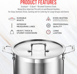 Stockpot – 12 Quart – Brushed Stainless Steel – Heavy Duty Induction Pot with Lid and Riveted Handles – For Soup, Seafood, Stock, Canning and for Catering for Large Groups and Events by BAKKEN