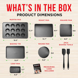 Bakeware Set – 8 Piece – Non-Stick Professional Home Bakeware – Multi Sized Baking Pan Set - Muffin Pan, Loaf Pan and More – Black