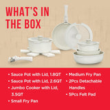 Bakken 15-Piece Non-Stick Cookware Set with Detachable Handles – Granite Stackable Pots and Pans Set, Dishwasher Safe, Oven-Safe, and Compatible Kitchen Essential for All Stoves – Black Granite