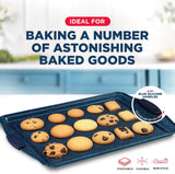 BAKKEN Kitchen Baking Pan Set - Nonstick Coating, Carbon Steel Bakeware Sets with Blue Silicone Handles, Baking Kitchen Essentials, PFOA, PFOS, PTFE Free, Oven Safe Tray (Up To 450° F), Set of 3
