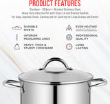 Bakken-Swiss Deluxe 20-Quart Stainless Steel Stockpot w/Tempered Glass See-Through Lid - Simmering Delicious Soups Stews & Induction Cooking - Exceptional Heat Distribution - Heavy-Duty & Food-Grade