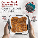 18-Piece Kitchen Oven Baking Set: Nonstick Gray Marble Coating, Carbon Steel Bakeware, Silicone Handles, Dishwasher Safe, Professional Quality, PFOA-Free