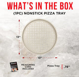 Bakken Pizza Baking Pan - Round Perforated Carbon Steel Pan with Non-Stick Marble Coating, Oversized Silicone Handle, Dishwasher Safe, High-Temperature Resistant, Durable & Easy Cleanup White, 1 Pack