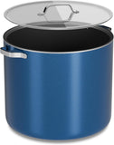 Blue 12.5 Quart Aluminum Stock Pot with Lid, Nonstick Ceramic Coated Boiling Pot, PTFE & PFAS Free, Oven Safe to 500°F, Riveted Stainless Steel Handles, Tempered Glass Lid, All Stove Compatible