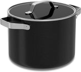 Black 8.5 Quart Aluminum Stock Pot with Lid, Nonstick Ceramic Coated Boiling Pot, PTFE & PFAS Free, Oven Safe to 500°F, Riveted Stainless Steel Handles, Tempered Glass Lid, All Stove Compatible