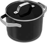 Black 3 Quart Aluminum Stock Pot with Lid, Nonstick Ceramic Coated Boiling Pot, PTFE & PFAS Free, Oven Safe to 500°F, Riveted Stainless Steel Handles, Tempered Glass Lid, All Stove Compatible